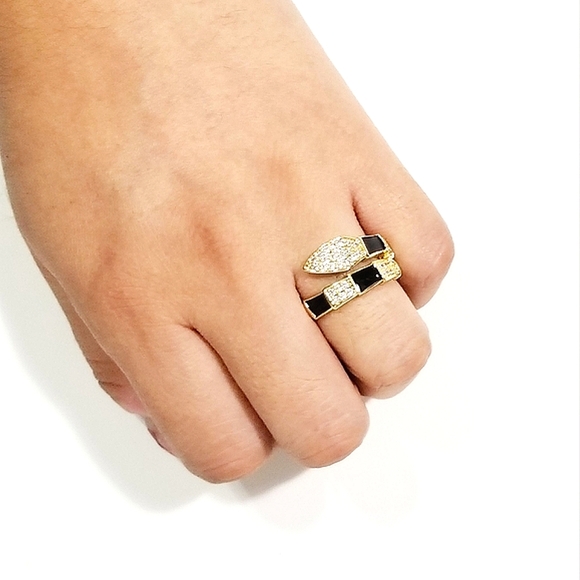 Snake Stackable Women's Ring.  Black. 14K Gold Plated. New - Picture 3 of 12